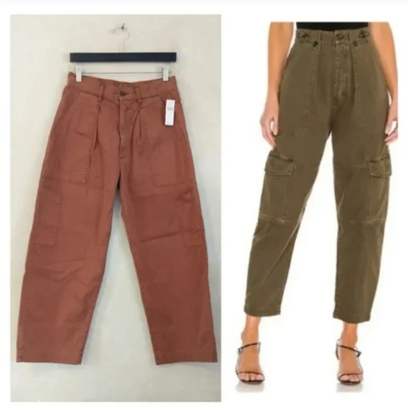 Agolde Mari Oversized Twill Utility Cargo Pants Caramel Brown Carpenter - Picture 1 of 7